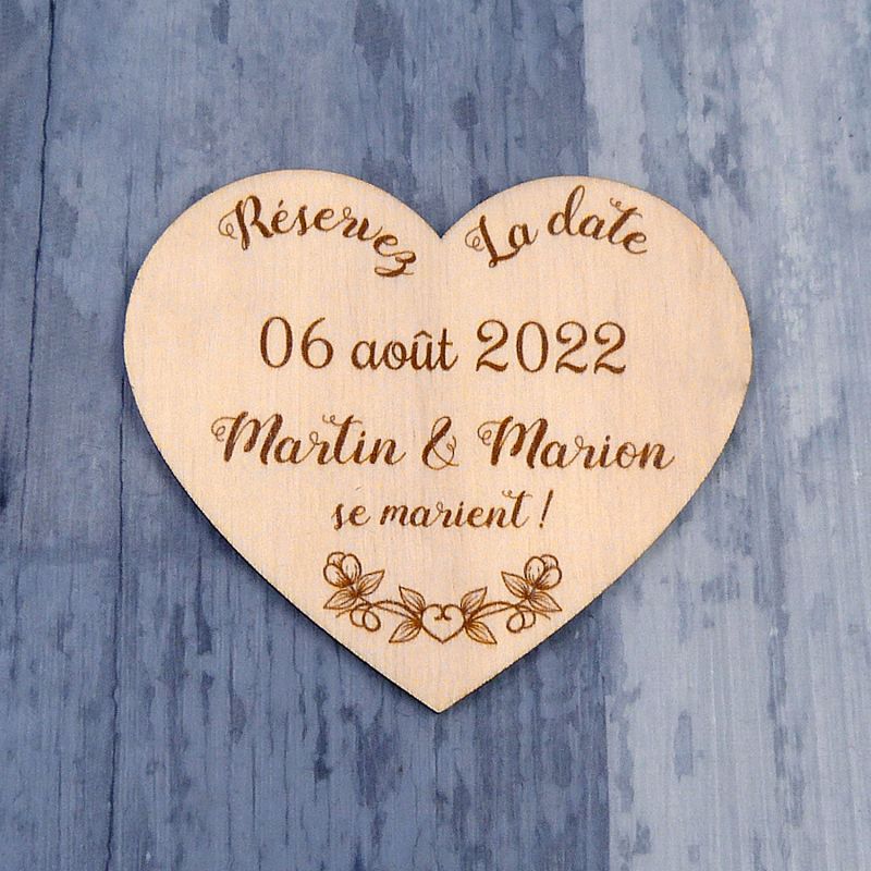 Coeur 2 - Save the date sur bois - hover