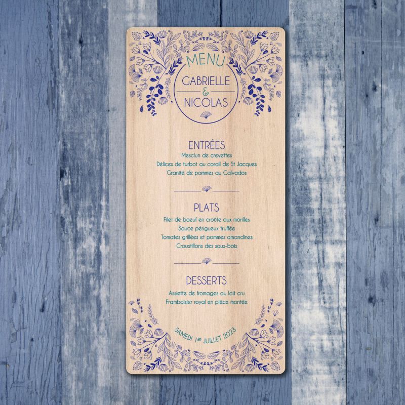 Ronde florale - Menu de mariage en bois - hover