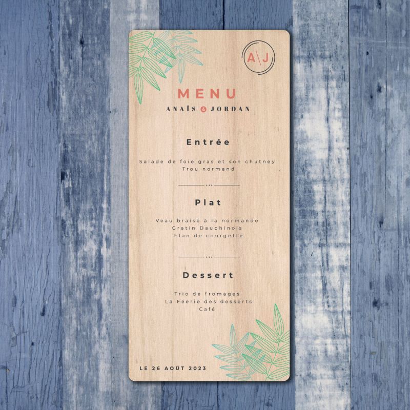 Botanica- Menu de mariage en bois - hover