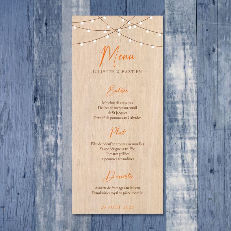 Guirlande - Menu de mariage en bois - hover