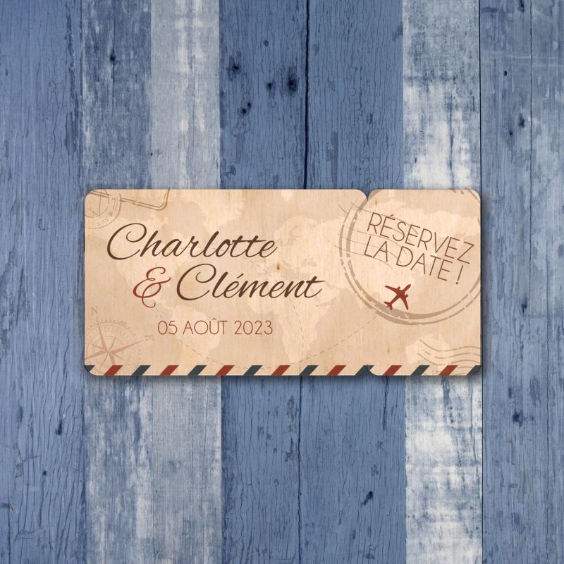 Voyage - Save the date sur bois - hover