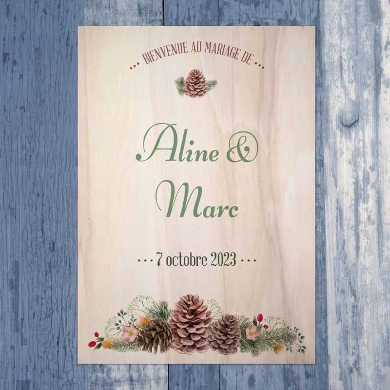 Fleurs de montagne - Pancarte de bienvenue - Gypsophile et pomme de pin - hover