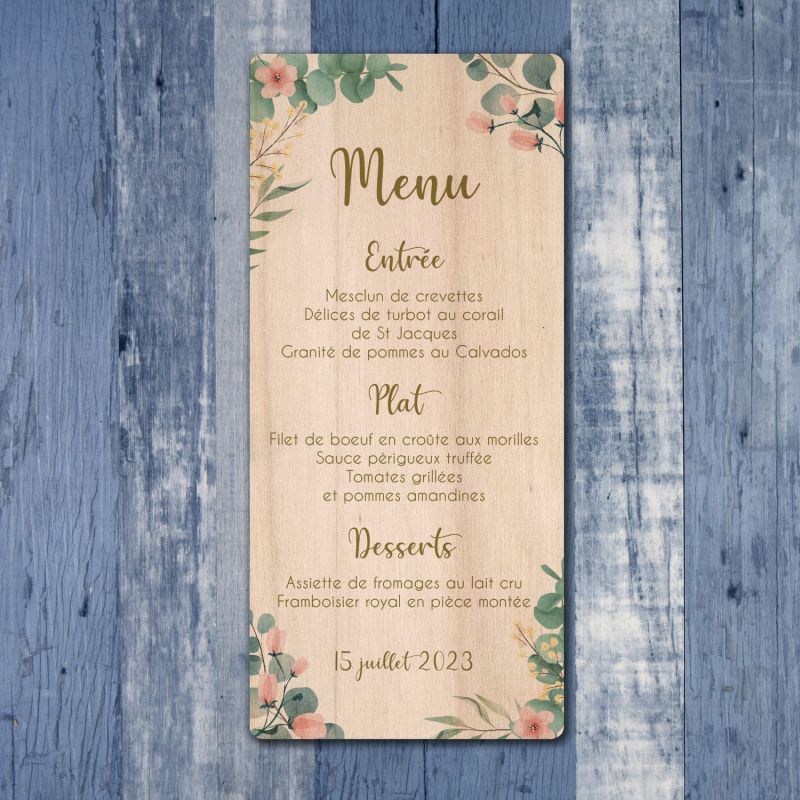 Eucalyptus - Menu de mariage en bois - hover