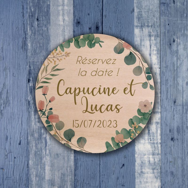 Eucalyptus - Save the date sur bois - hover