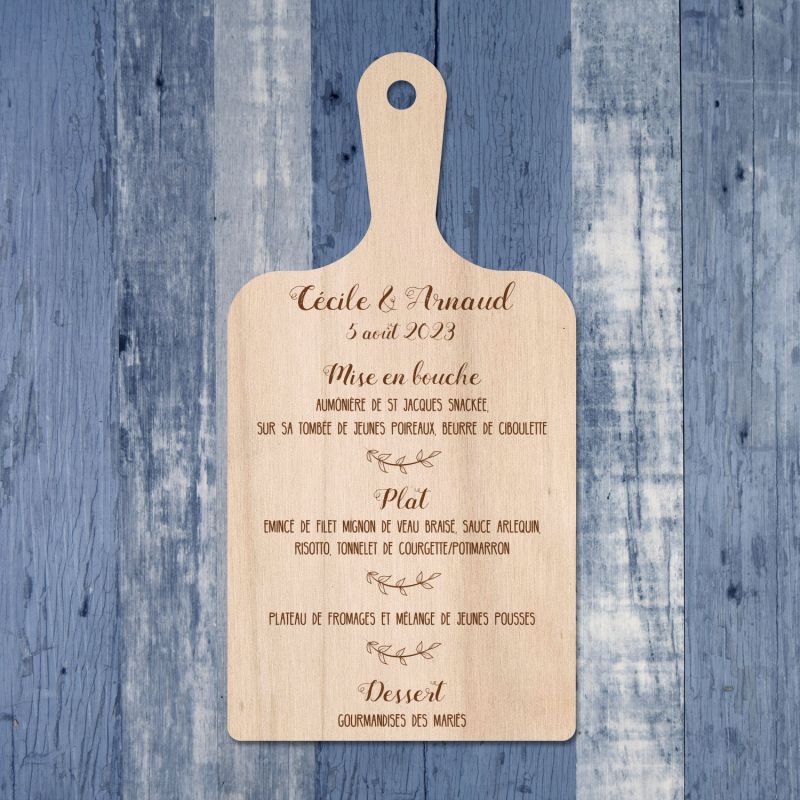 Planche à découper - Menu de mariage en bois - hover