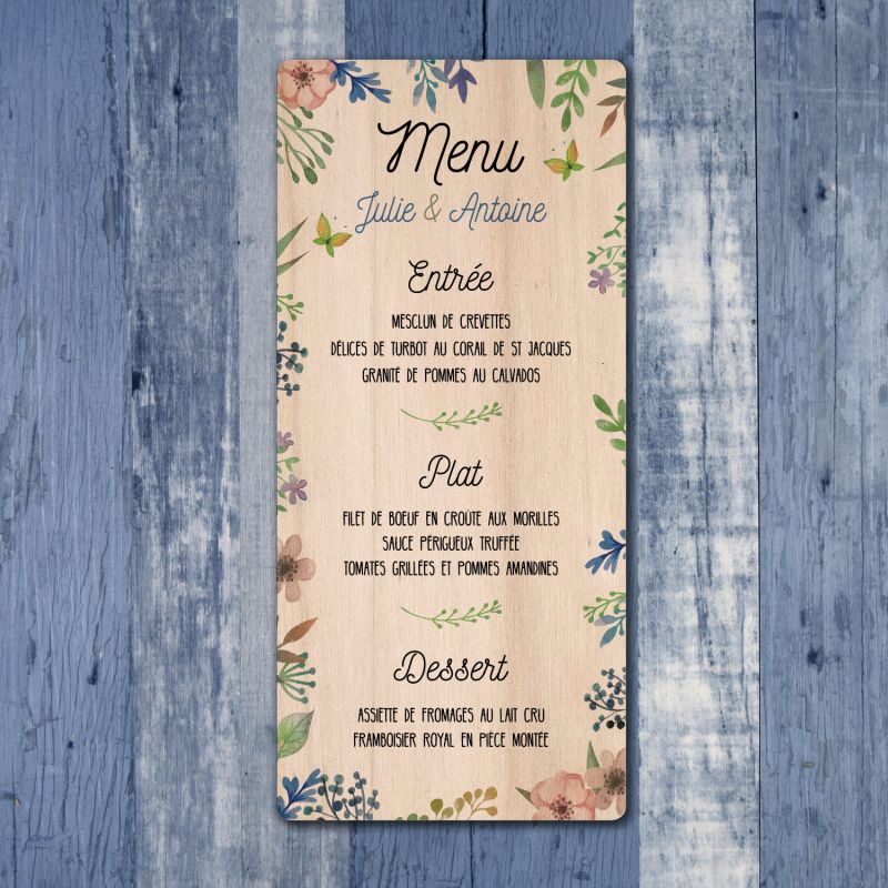 Fleurs de printemps - Menu de mariage en bois - hover