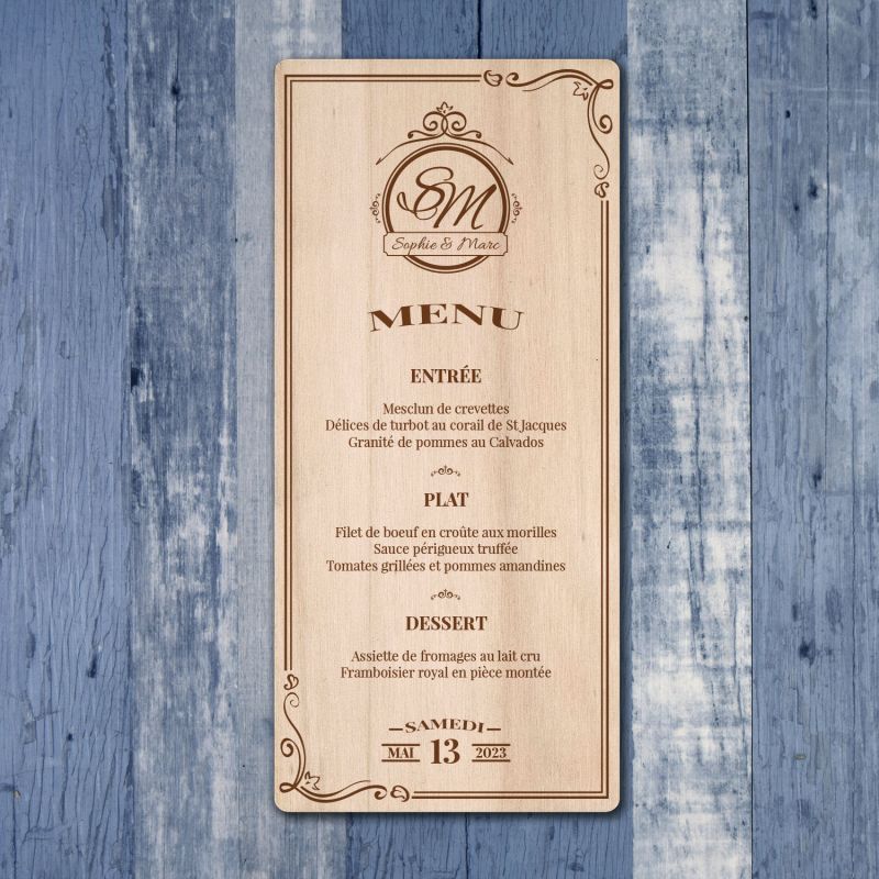 Victoria - Menu de mariage en bois - hover