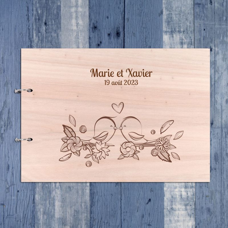 Oiseaux - Livre d'or de mariage sur bois - hover