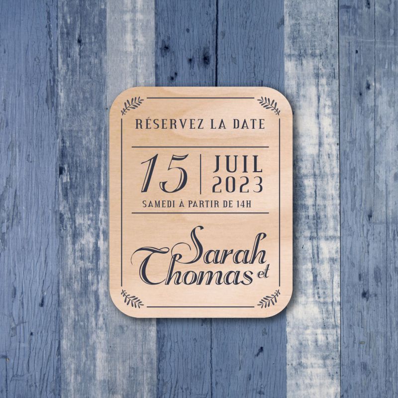 Vintage - Save the date aimant bois - hover