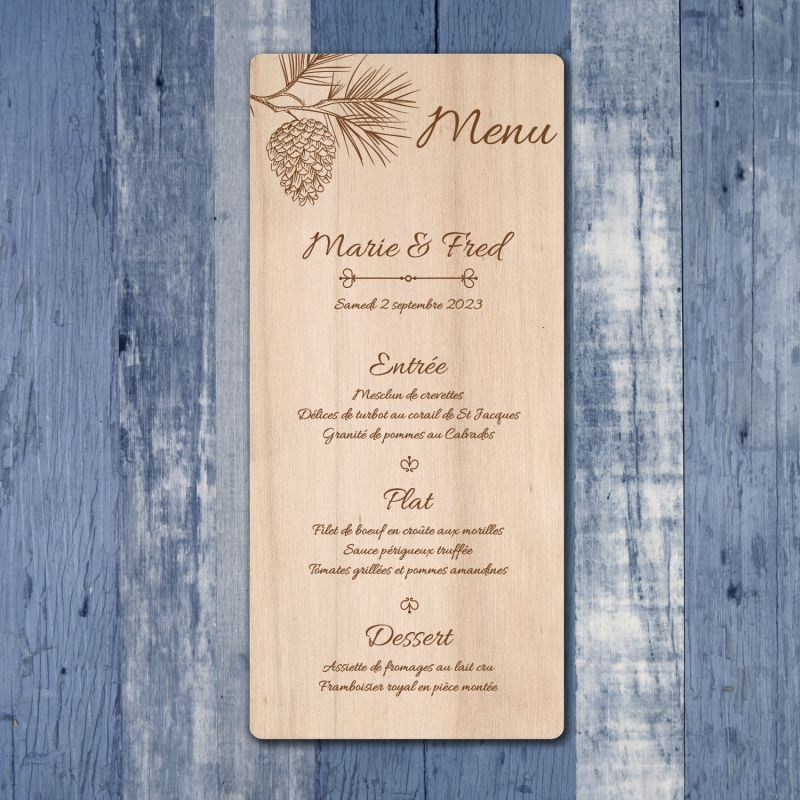 Pomme de pin - Menu de mariage en bois - hover