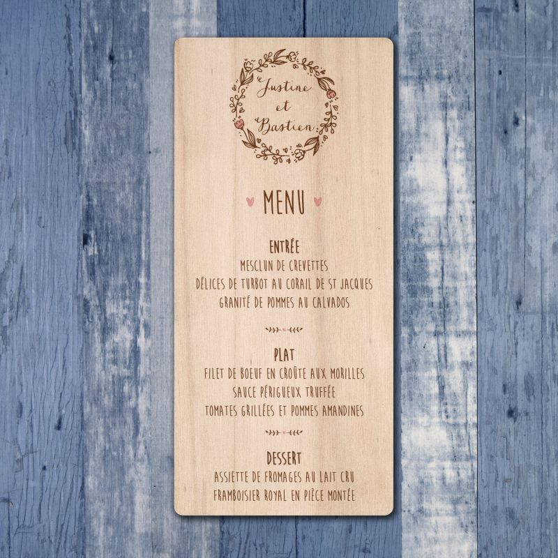 Couronne de Laurier - Menu de mariage en bois - hover