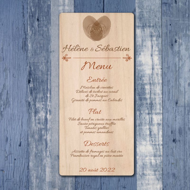 Empreintes - Menu de mariage en bois - hover