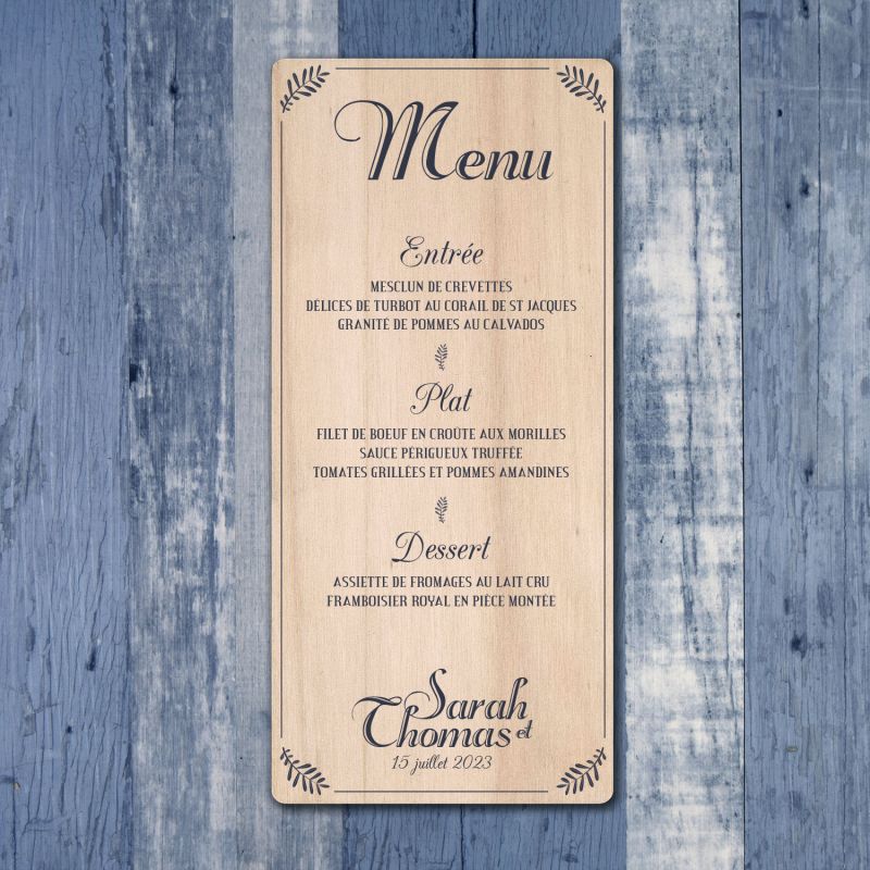 Vintage - Menu de mariage en bois - hover