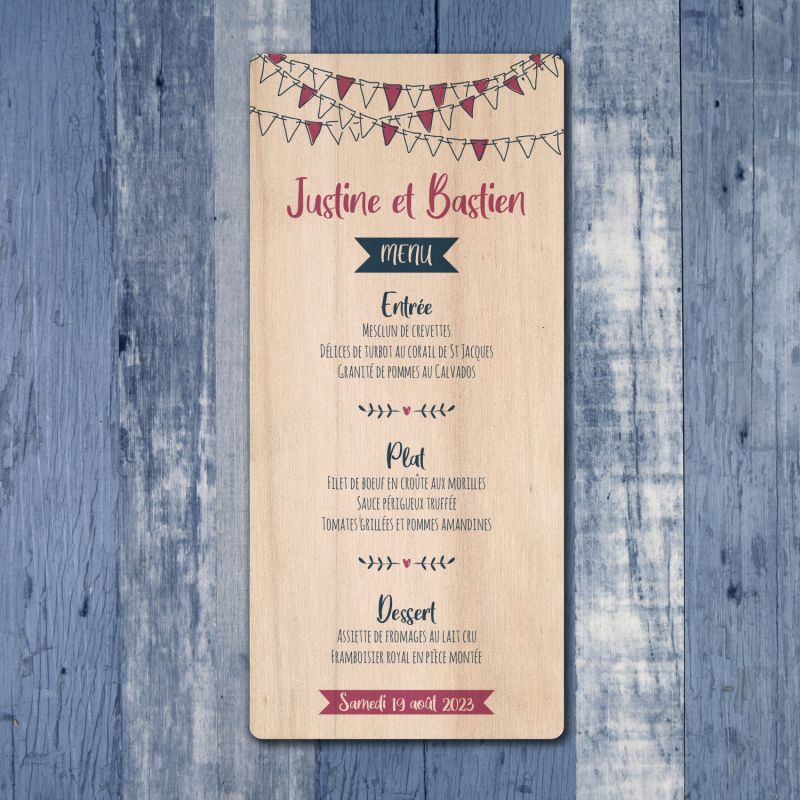 Fanions - Menu de mariage en bois - hover