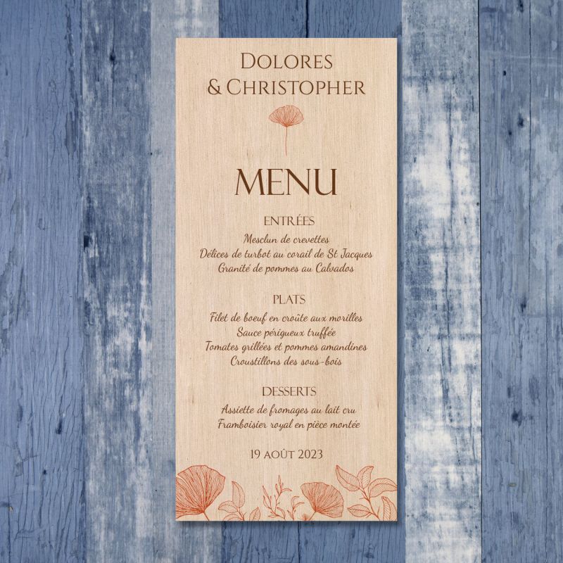 Ginkgo - Menu de mariage en bois - hover