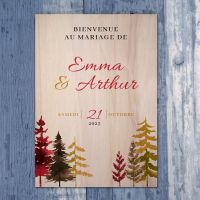 Pancarte de bienvenue mariage en bois - Sapins automne