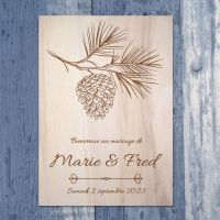 Pancarte de bienvenue mariage en bois - Pomme de pin