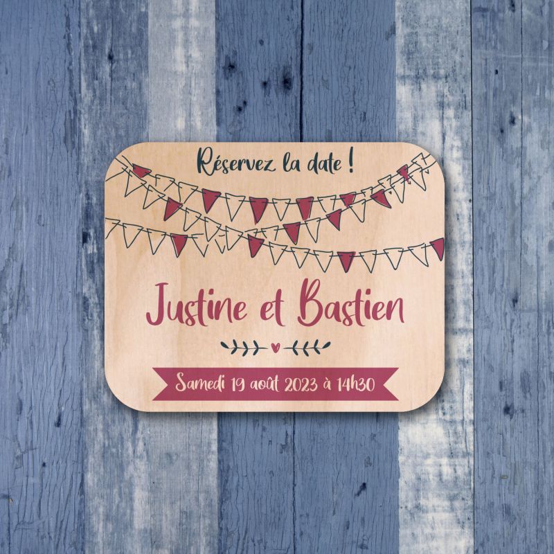 Fanions - Save the date sur bois - hover