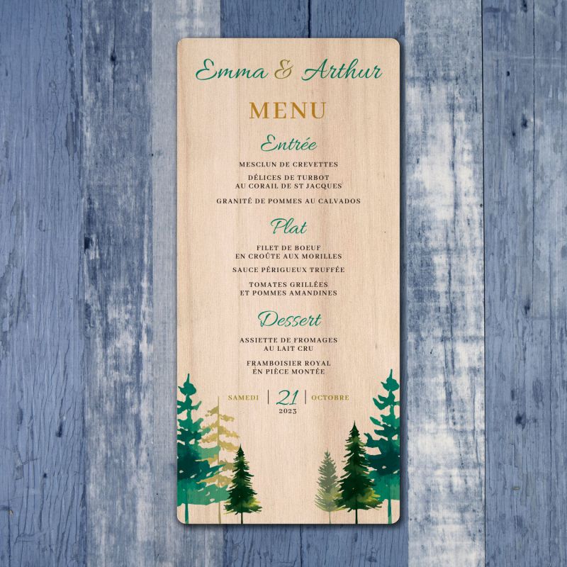 Sapins hiver - Menu de mariage en bois - hover