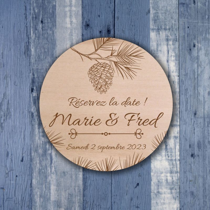 Pomme de pin - Save the date magnet bois - hover