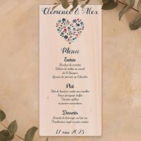 Coeur champêtre - Menu de mariage en bois