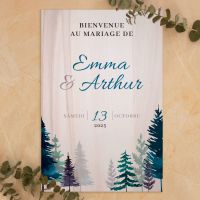 Pancarte de bienvenue mariage en bois - Sapins hiver 2