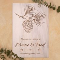 Pancarte de bienvenue mariage en bois - Pomme de pin 2