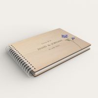 Livre d'or de mariage personnalisé en bois de peuplier fleur violette