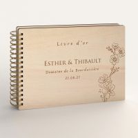 Livre d'or de mariage en bois personnalisé - En peuplier - Bouton d'or