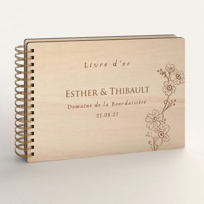 Livre d'or de mariage personnalisé en bois de peuplier bouton d'or