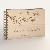 Livre d'or de mariage en bois personnalisé - En peuplier - Branche fleurie