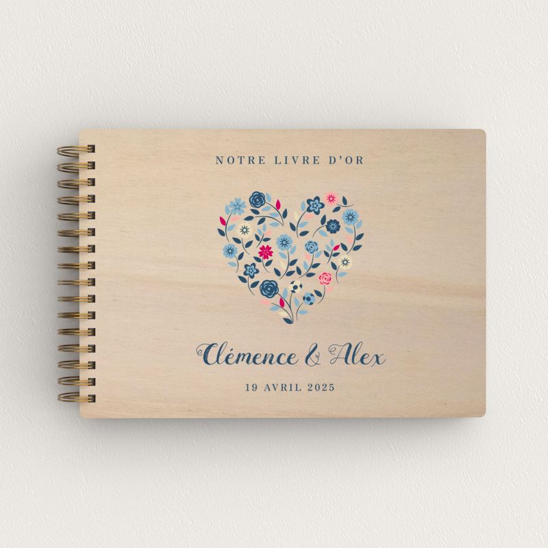 Livre d'or de mariage en bois personnalisé - En peuplier - Coeur champêtre - hover