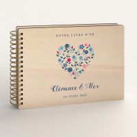 Livre d'or de mariage en bois personnalisé - En peuplier - Coeur champêtre