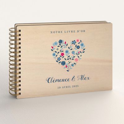 Livre d'or de mariage en bois de peuplier avec un coeur personnalisé