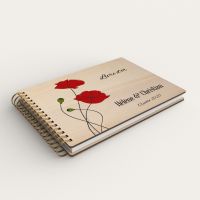 Livre d'or de mariage personnalisé en bois de peuplier avec un coquelicot