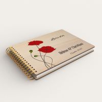 Livre d'or de mariage personnalisé en bois de peuplier avec un coquelicot