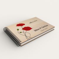 Livre d'or de mariage personnalisé en bois de peuplier avec un coquelicot