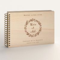 Livre d'or de mariage en bois personnalisé - En peuplier - Couronne de laurier