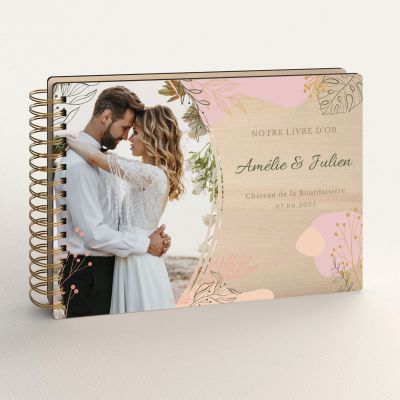 Livre d'or de mariage en bois personnalisé avec photo