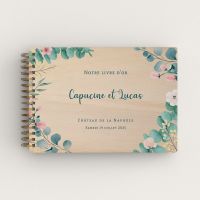 Livre d'or de mariage personnalisé en bois de peuplier avec eucalyptus