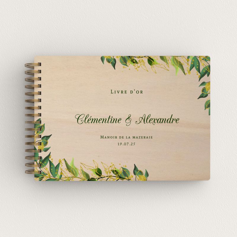 Livre d'or de mariage en bois personnalisé - En peuplier - Feuillage - hover