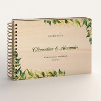 Livre d'or de mariage en bois personnalisé - En peuplier - Feuillage