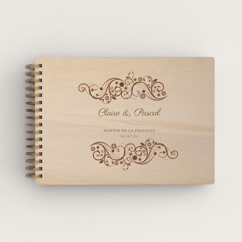 Livre d'or de mariage en bois personnalisé - En peuplier - Fleurs - hover