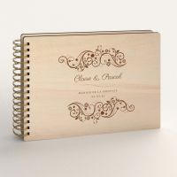 Livre d'or de mariage en bois personnalisé - En peuplier - Fleurs