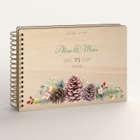 Livre d'or de mariage en bois personnalisé - En peuplier - Fleurs de montagne