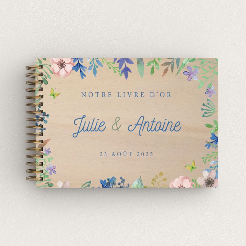 Livre d'or de mariage en bois personnalisé - En peuplier - Fleurs de printemps - hover