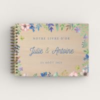 Livre d'or de mariage personnalisé en bois de peuplier avec des fleurs de printemps