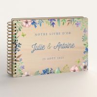 Livre d'or de mariage en bois personnalisé - En peuplier - Fleurs de printemps