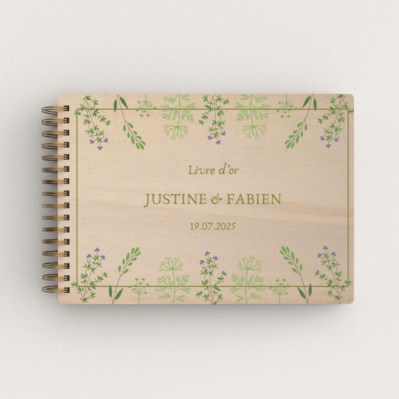 Livre d'or de mariage en bois personnalisé - En peuplier - Fleurs sauvages - hover