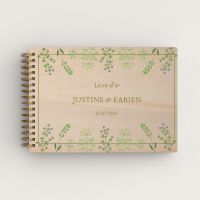 Livre d'or de mariage personnalisé en bois de peuplier avec des fleurs de printemps